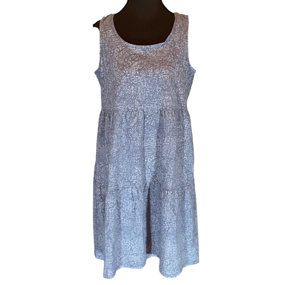 Frye Womens Blue Paisley Tiered Sleeveless Cotton Stretch Dress M Coastal Beachy